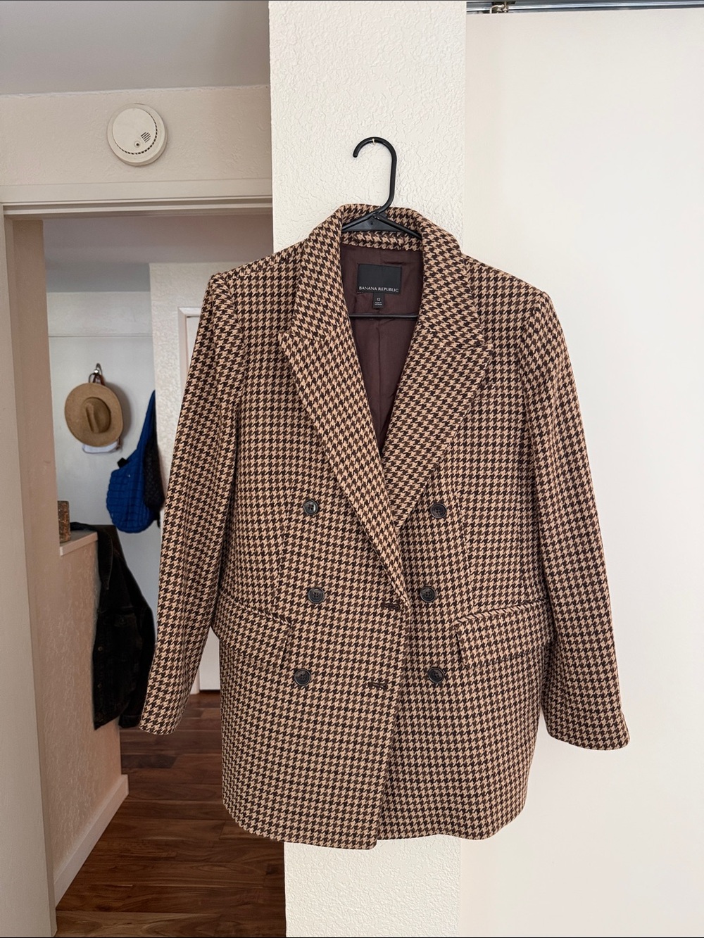 Banana Republic Brown and Black Houndstooth Double-Breasted Blazer